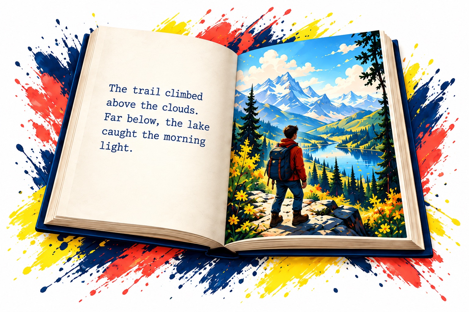 An illustrated book pairing the original writing with a painted alpine landscape.